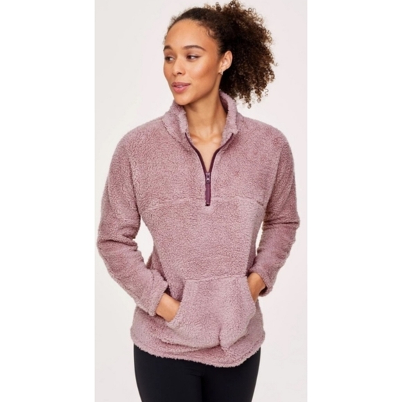 Adore Me Women's 1/4 Zip Sherpa Plush Fleece Pullover Sweatshirt Size L Pink - Picture 1 of 8